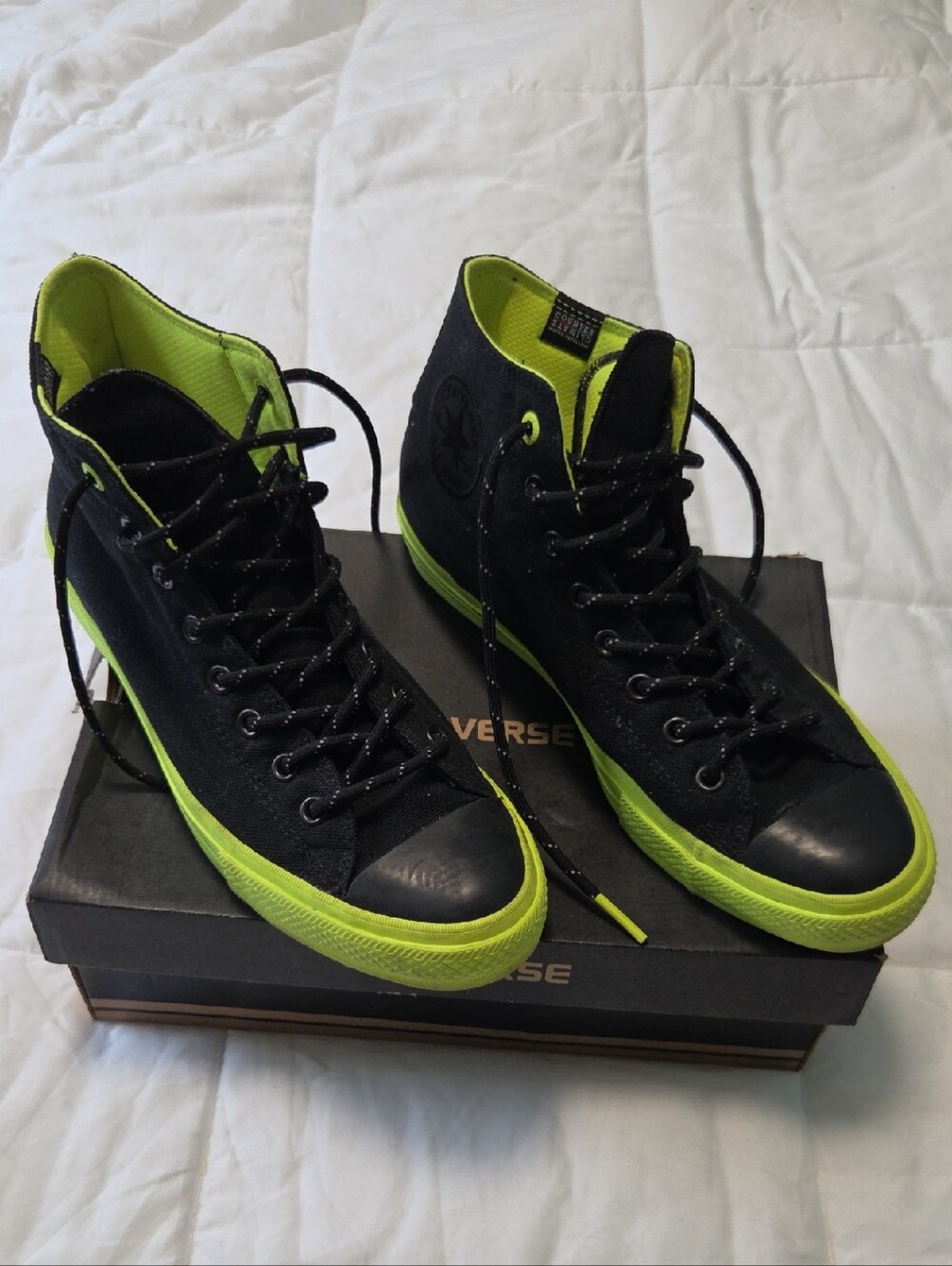Converse Black High-Top Sneakers with Neon Yellow Accents
